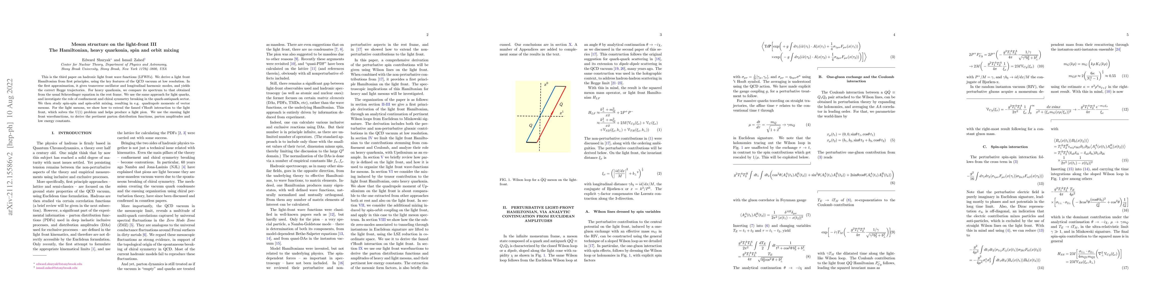 Thumbnail for Meson structure on the light-front III : The Hamiltonian, heavy
  quarkonia, spin and orbit mixing