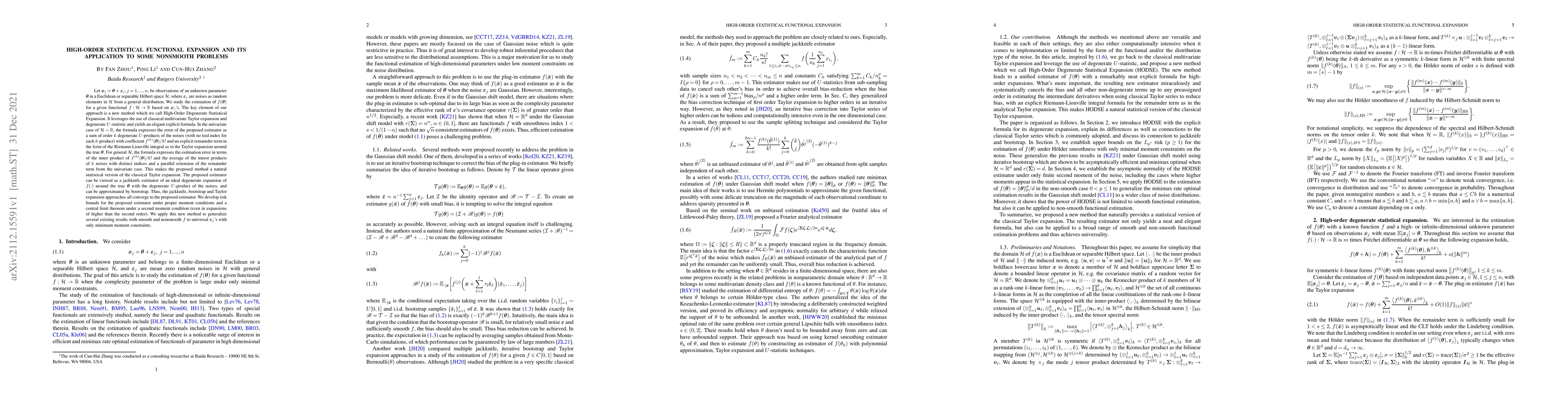 Thumbnail for High-Order Statistical Functional Expansion and Its Application To Some
  Nonsmooth Problems