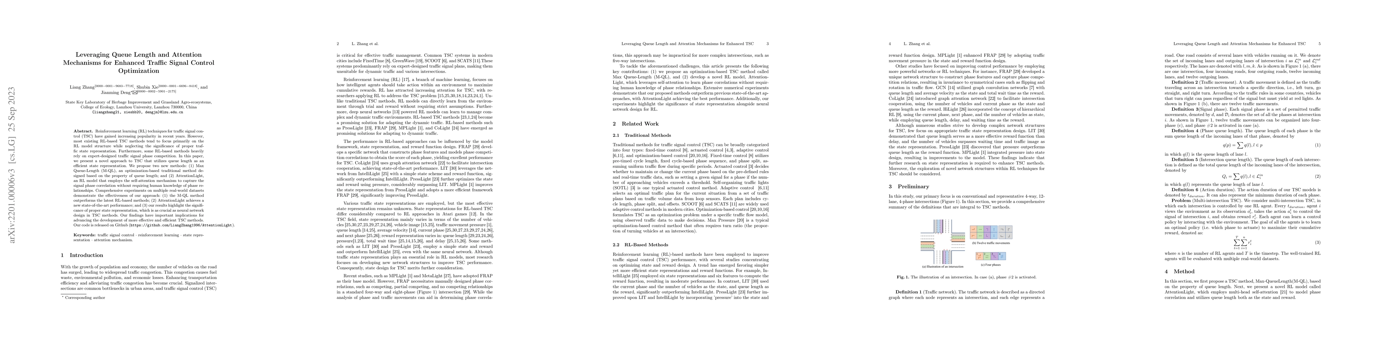 Thumbnail for Leveraging Queue Length and Attention Mechanisms for Enhanced Traffic
  Signal Control Optimization