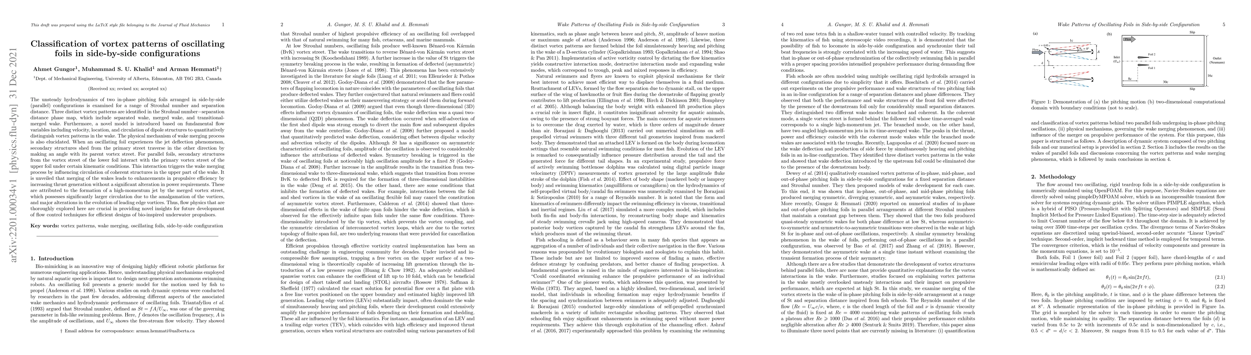 Thumbnail for Classification of vortex patterns of oscillating foils in side-by-side
  configurations