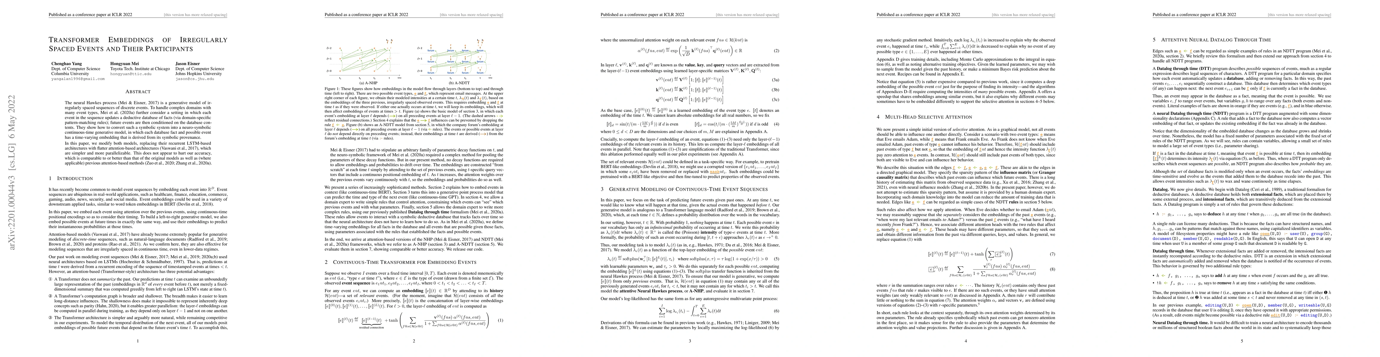 Thumbnail for Transformer Embeddings of Irregularly Spaced Events and Their
  Participants