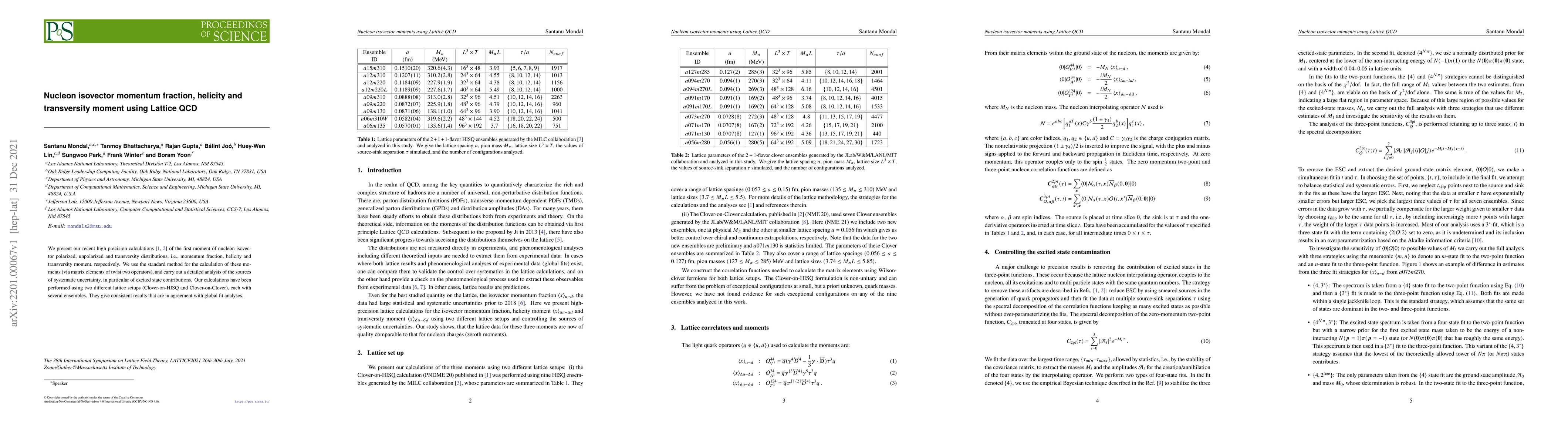 Thumbnail for Nucleon isovector momentum fraction, helicity and transversity moment
  using Lattice QCD