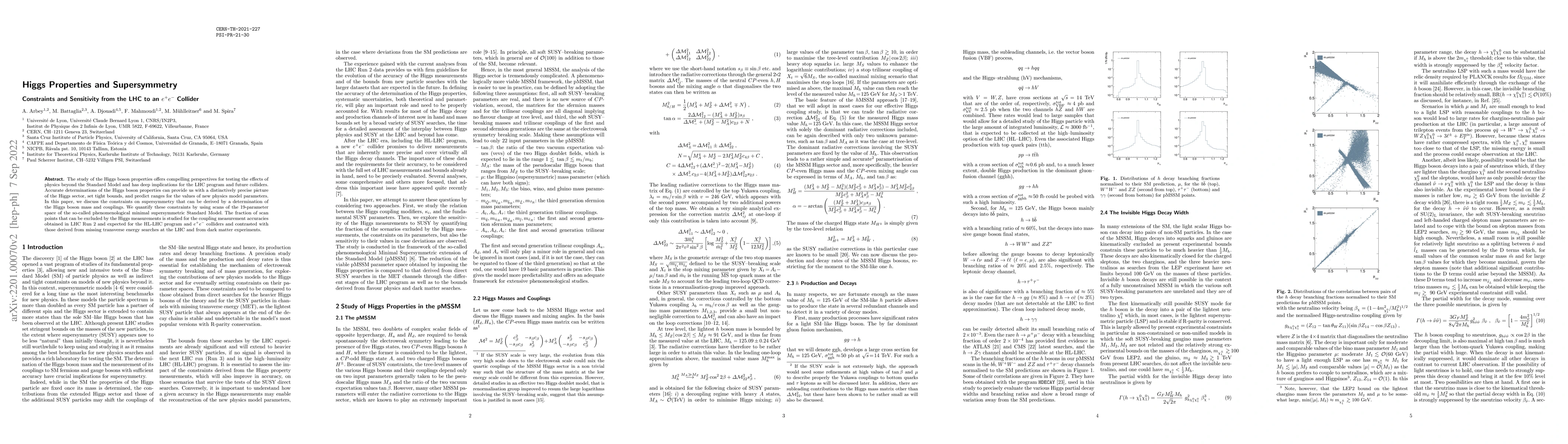Thumbnail for Higgs Properties and Supersymmetry: Constraints and Sensitivity from the
  LHC to an $e^+e^-$ Collider