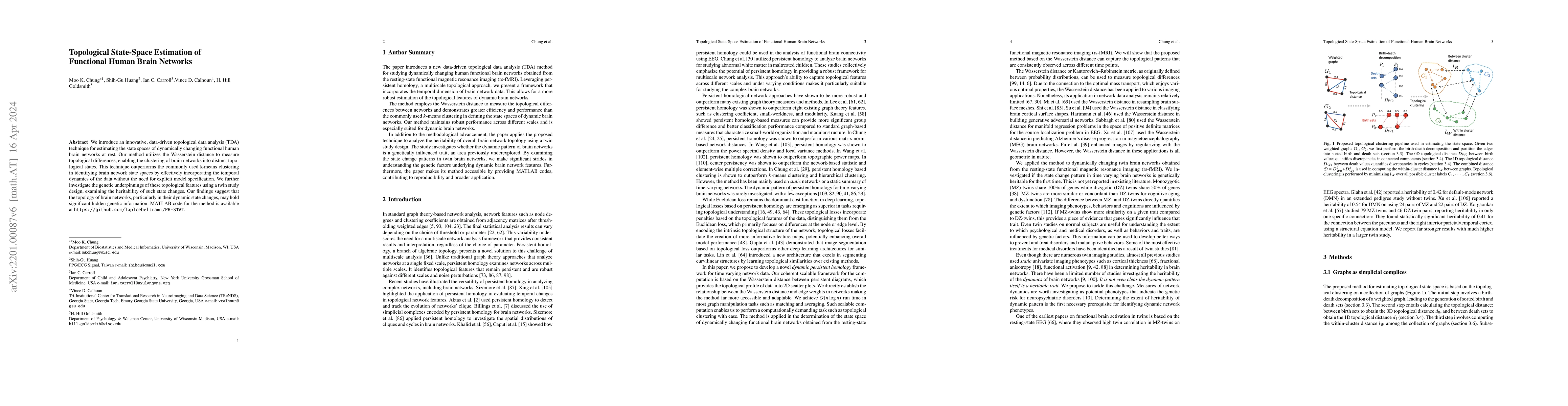 Thumbnail for Persistent Homological State-Space Estimation of Functional Human Brain
  Networks at Rest
