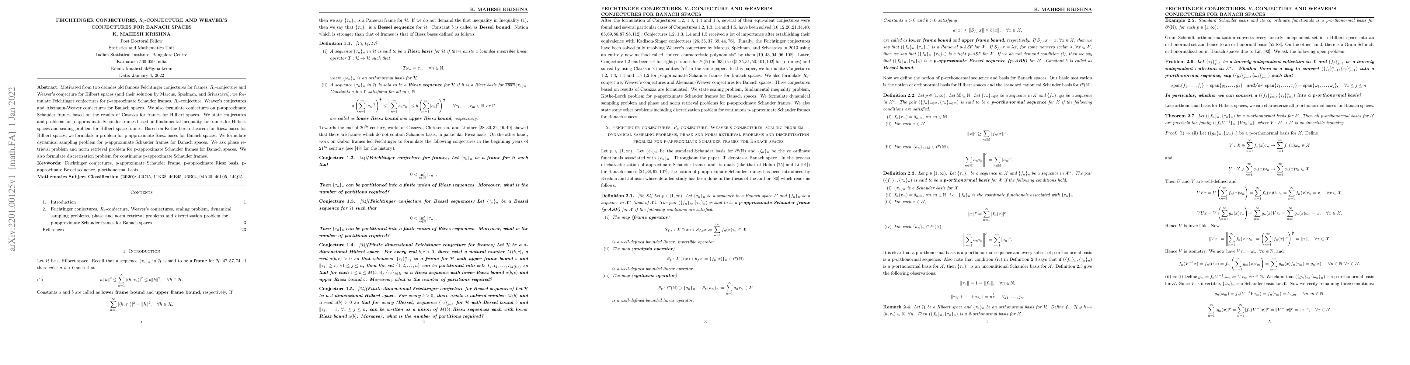 Thumbnail for Feichtinger Conjectures, $R_\varepsilon$-Conjectures and Weaver's
  Conjectures for Banach spaces