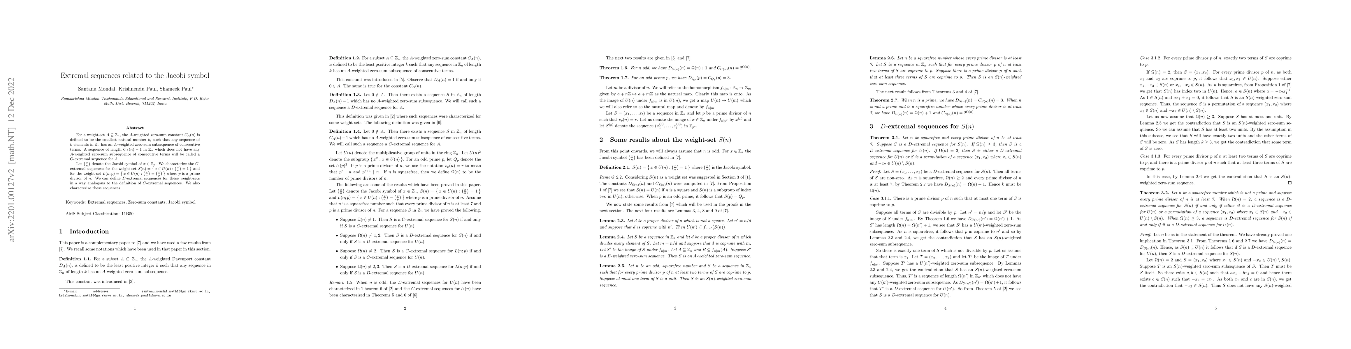 Thumbnail for Extremal sequences related to the Jacobi symbol