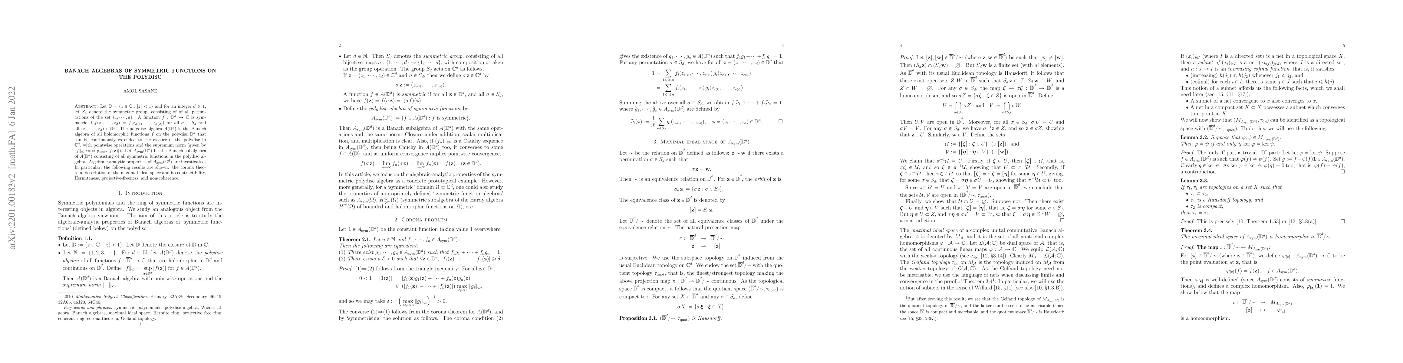 Thumbnail for Banach algebras of symmetric functions on the polydisc