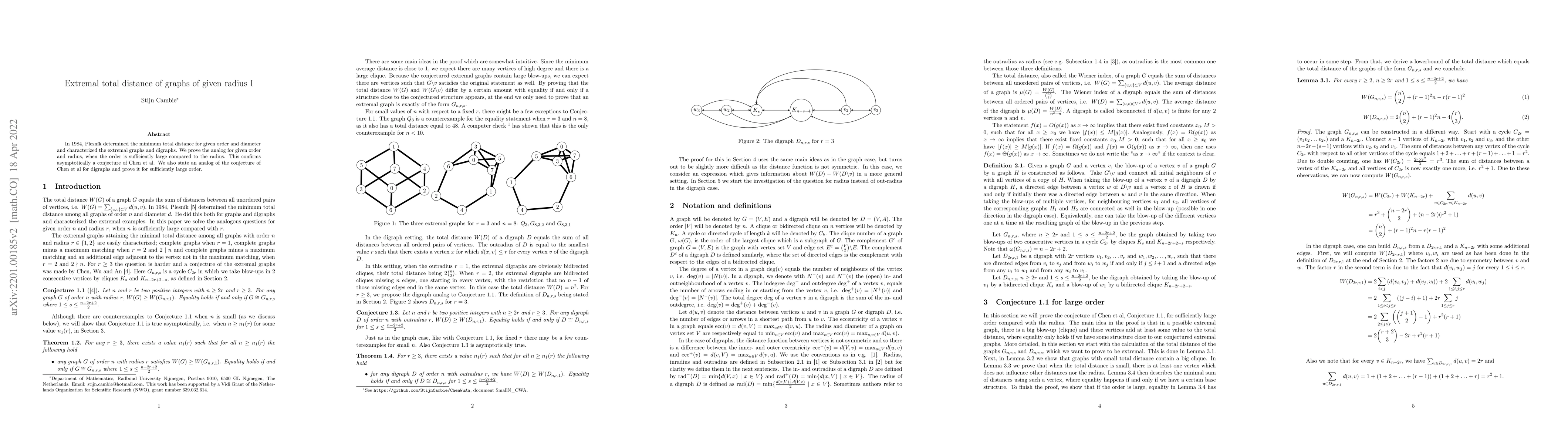 Thumbnail for Extremal total distance of graphs of given radius I