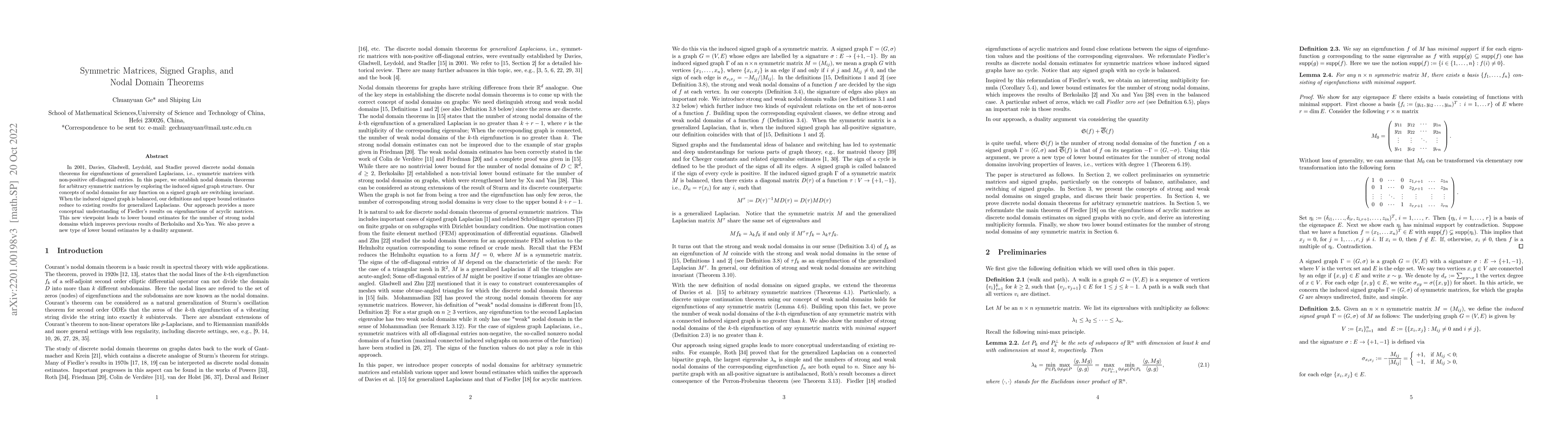 Thumbnail for Symmetric Matrices, Signed Graphs, and Nodal Domain Theorems