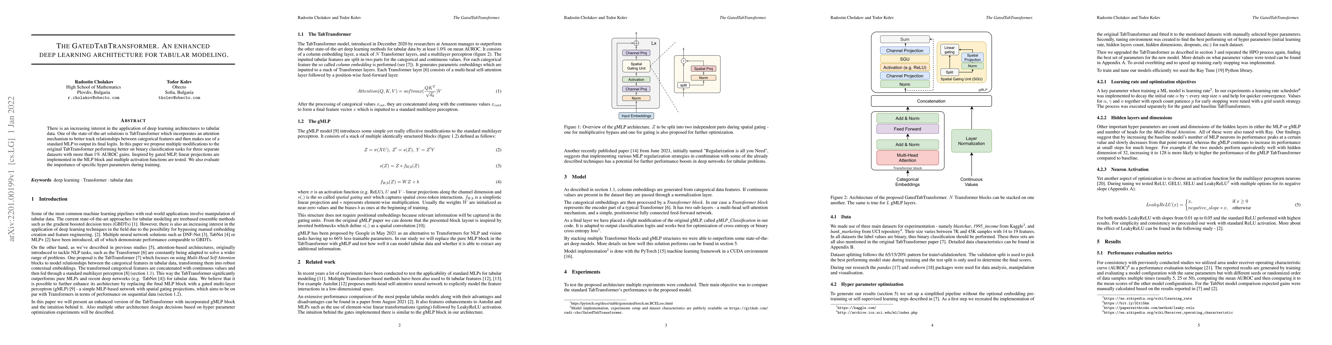 Thumbnail for The GatedTabTransformer. An enhanced deep learning architecture for
  tabular modeling