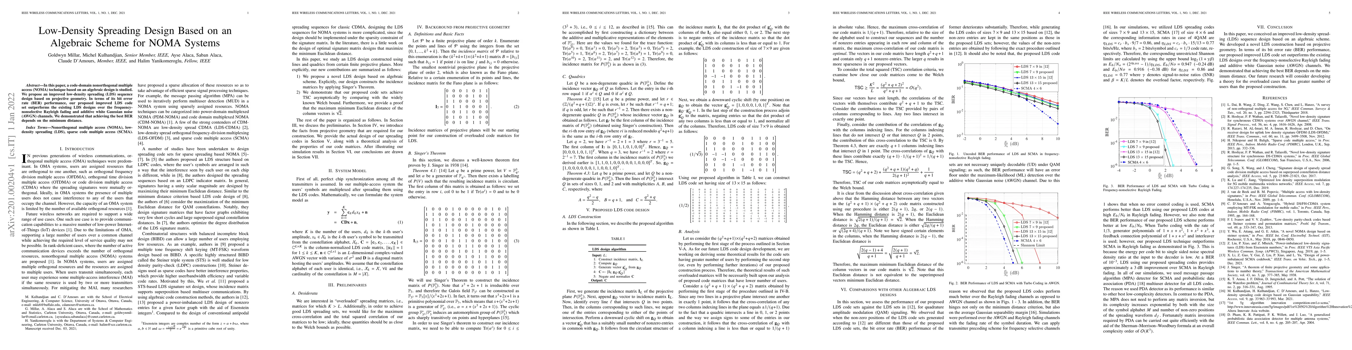Thumbnail for Low-Density Spreading Design Based on an Algebraic Scheme for NOMA
  Systems