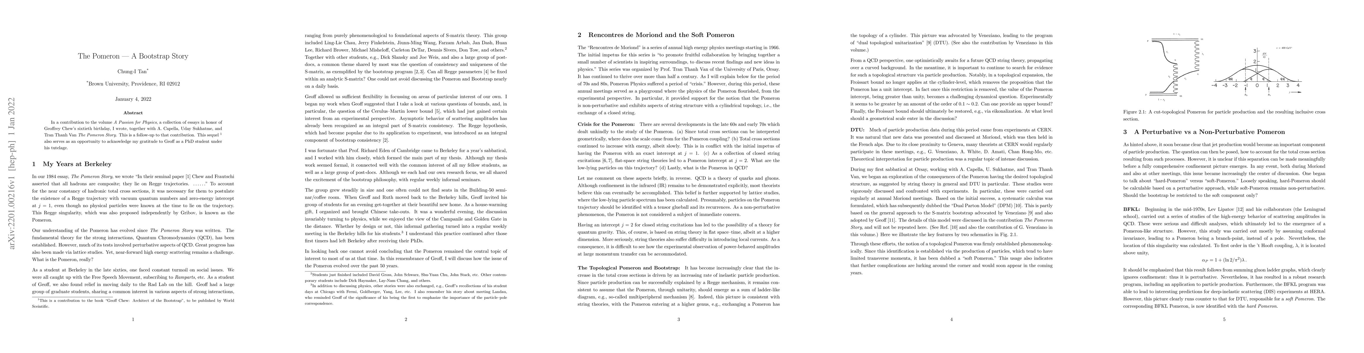 Thumbnail for The Pomeron -- A Bootstrap Story