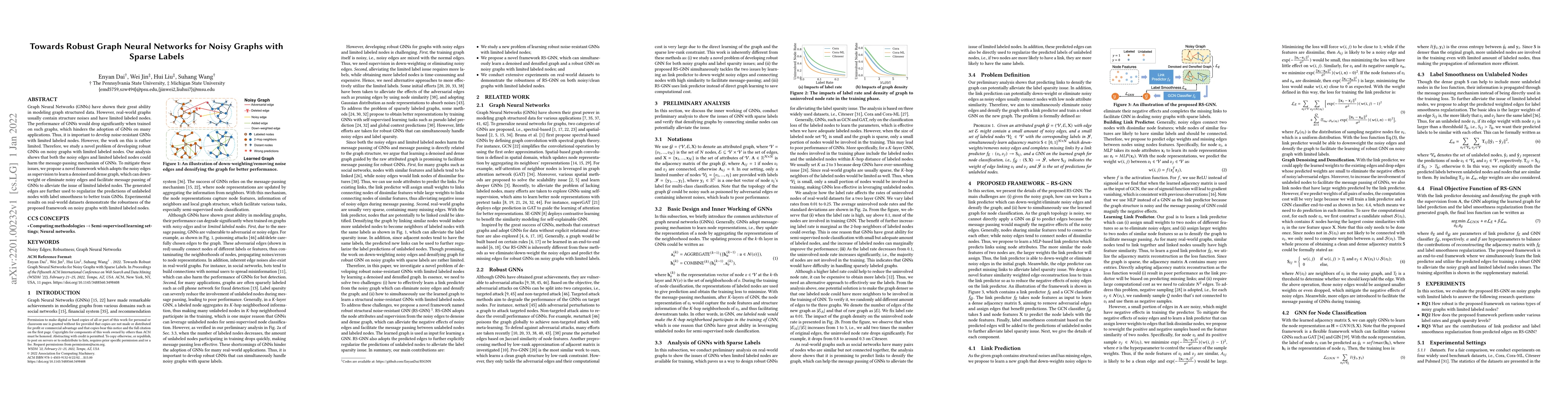 Thumbnail for Towards Robust Graph Neural Networks for Noisy Graphs with Sparse Labels
