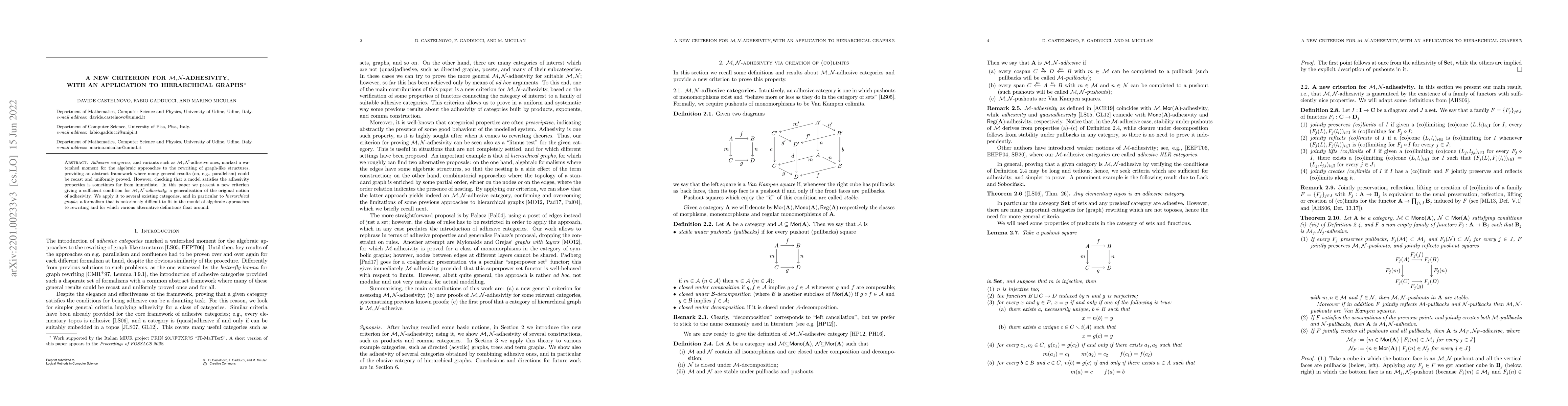 Thumbnail for A new criterion for $\mathcal{M}, \mathcal{N}$-adhesivity, with an
  application to hierarchical graphs