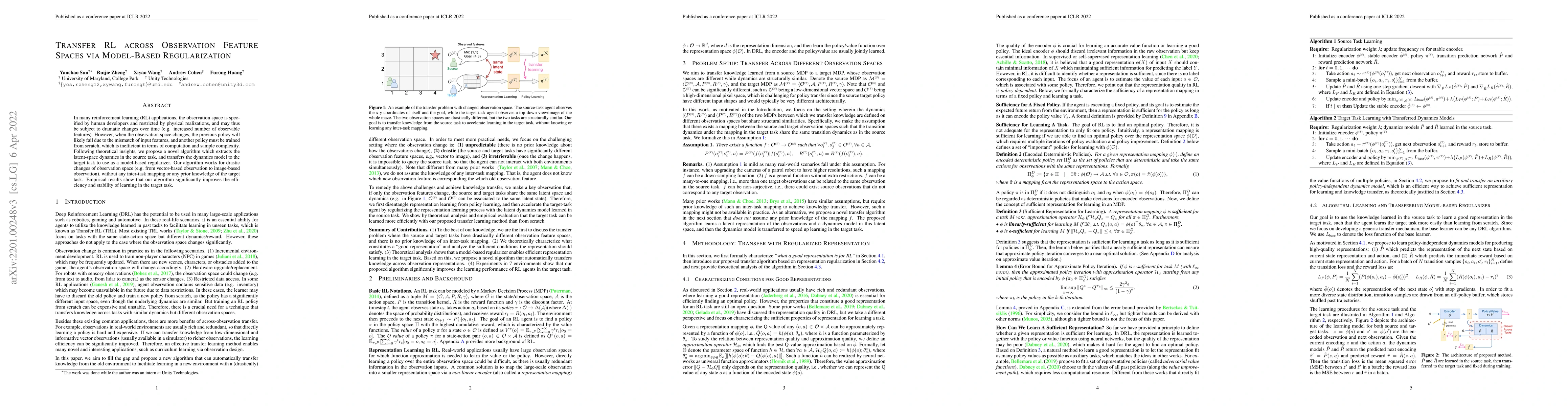 Thumbnail for Transfer RL across Observation Feature Spaces via Model-Based
  Regularization