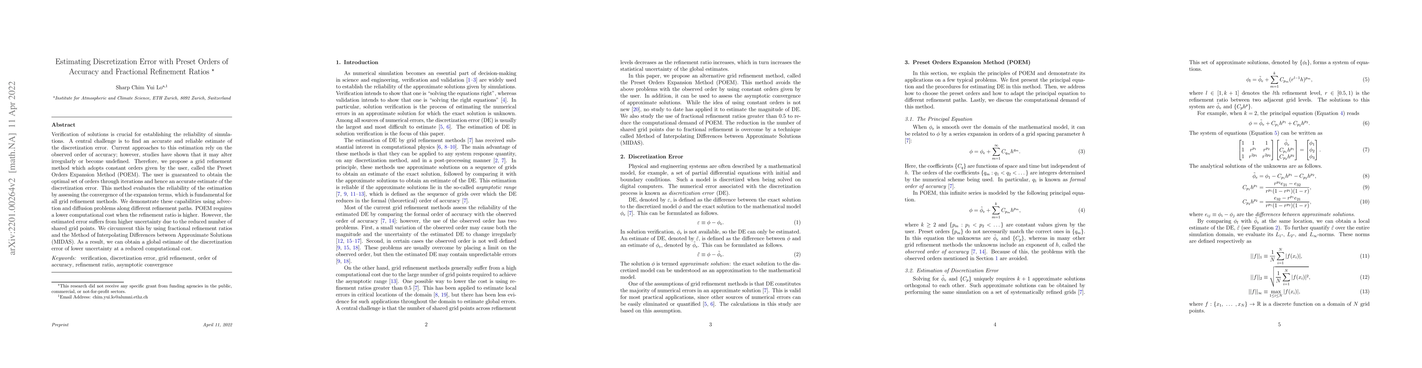 Thumbnail for Estimating Discretization Error with Preset Orders of Accuracy and
  Fractional Refinement Ratios