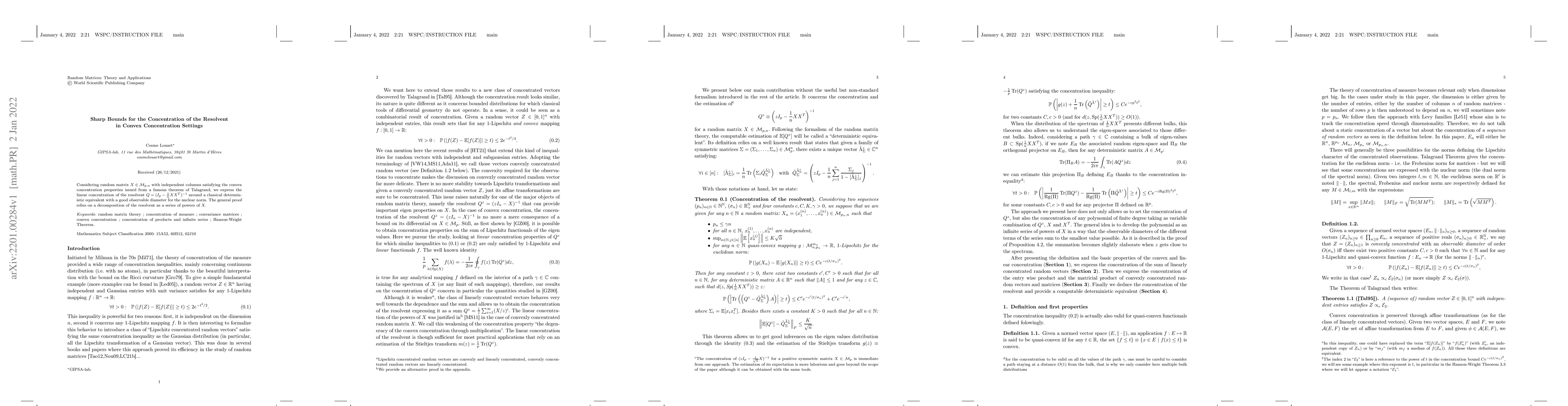 Thumbnail for Sharp Bounds for the Concentration of the Resolvent in Convex
  Concentration Settings