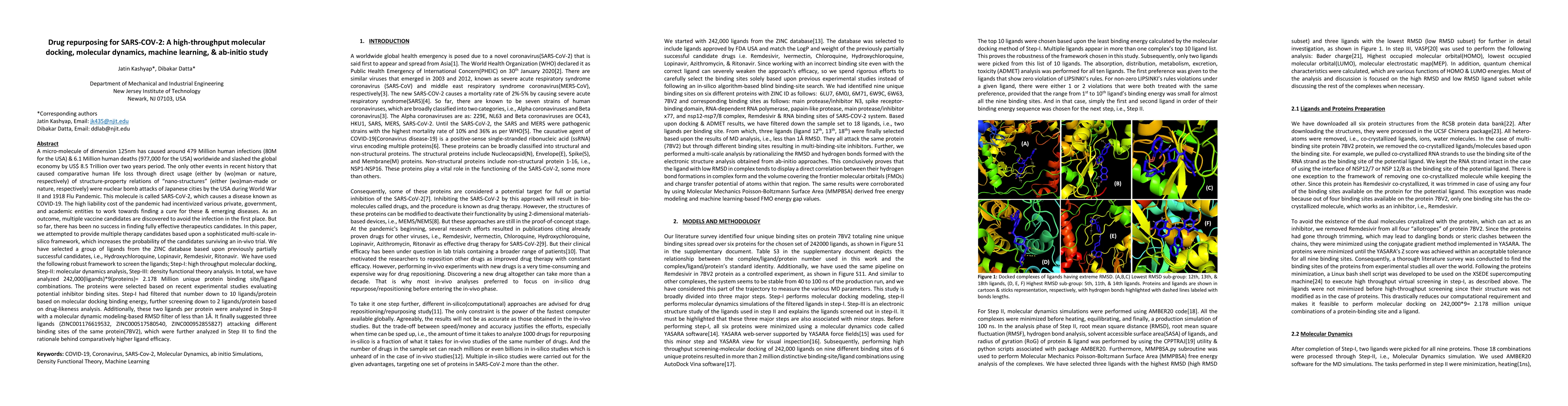 Thumbnail for Drug repurposing for SARS-COV-2: A high-throughput molecular docking,
  molecular dynamics, machine learning, & ab-initio study