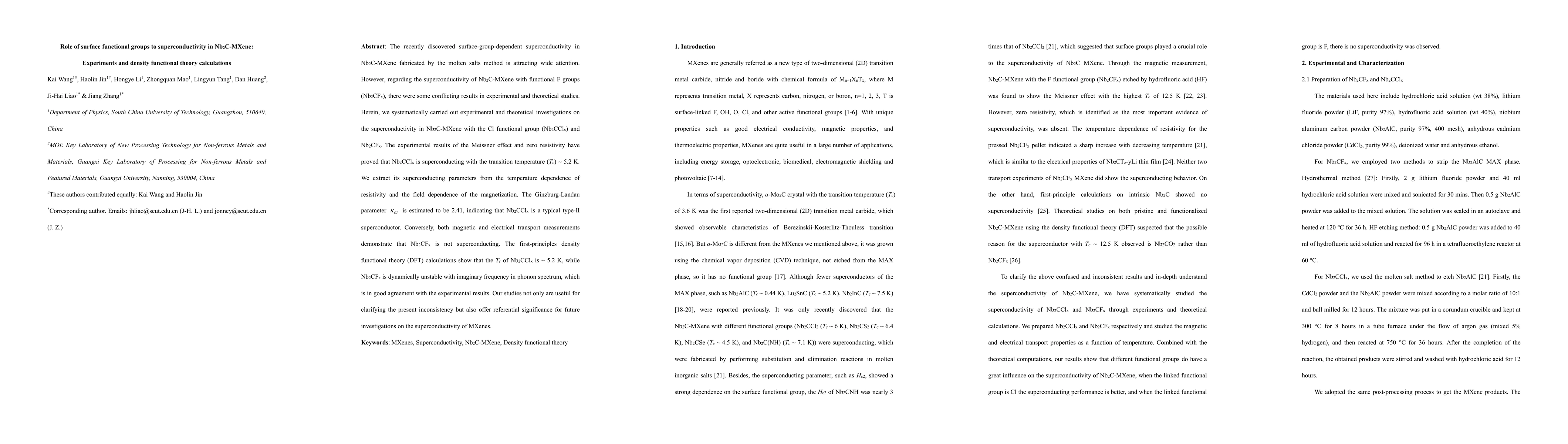 Thumbnail for Role of surface functional groups to superconductivity in Nb$_2$C-MXene:
  Experiments and density functional theory calculations