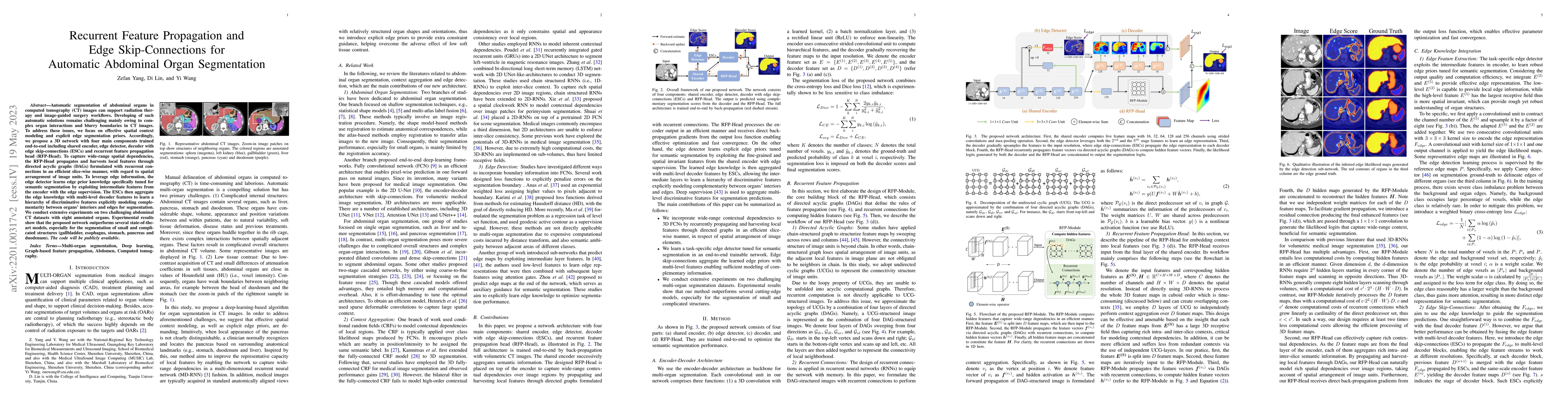 Thumbnail for Recurrent Feature Propagation and Edge Skip-Connections for Automatic
  Abdominal Organ Segmentation