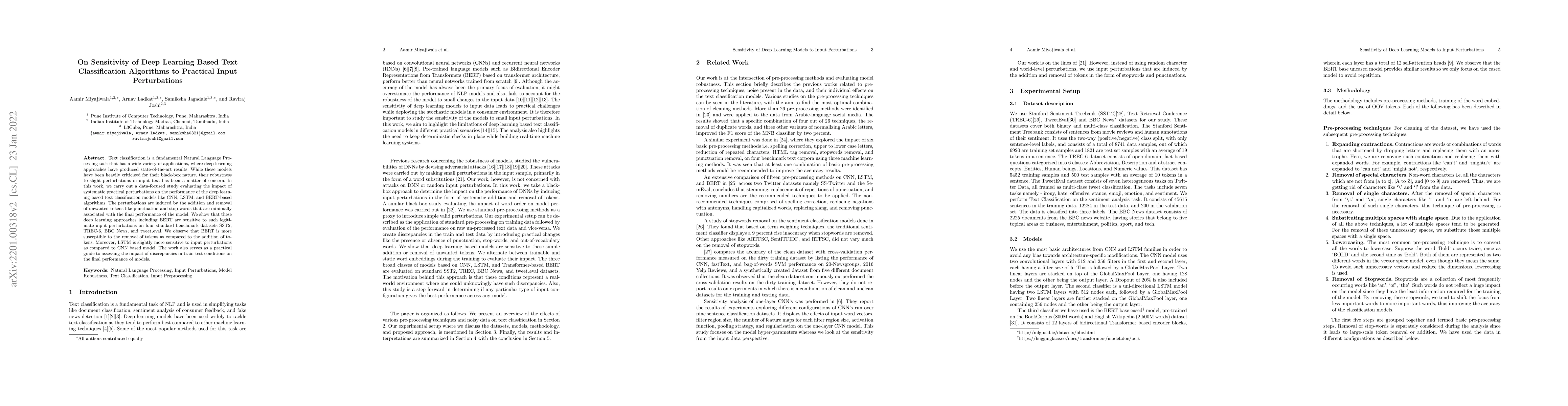 Thumbnail for On Sensitivity of Deep Learning Based Text Classification Algorithms to
  Practical Input Perturbations