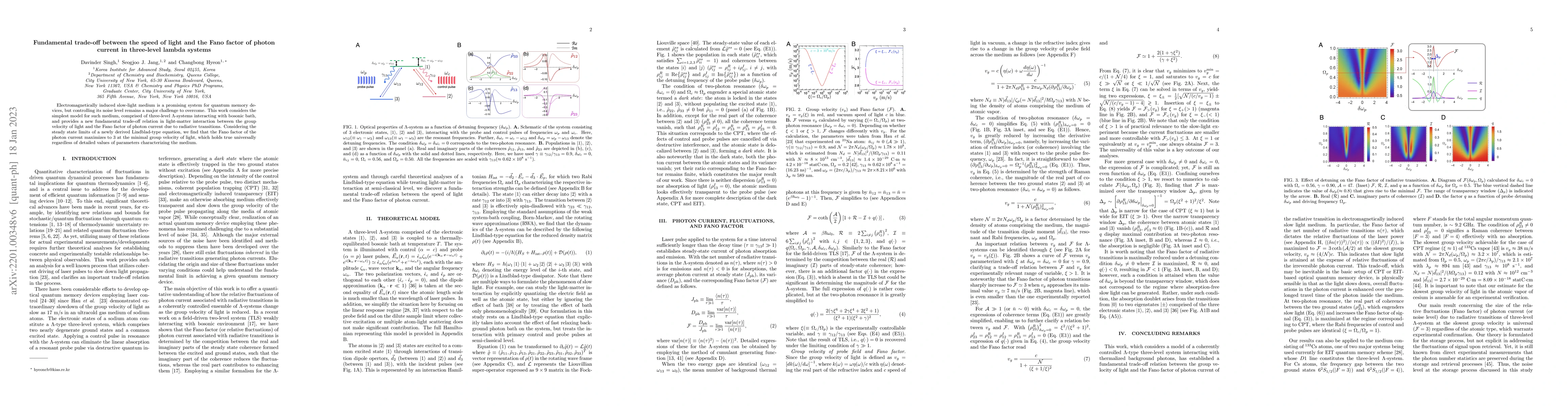 Thumbnail for Fundamental trade-off between the speed of light and the Fano factor of
  photon current in three-level lambda systems