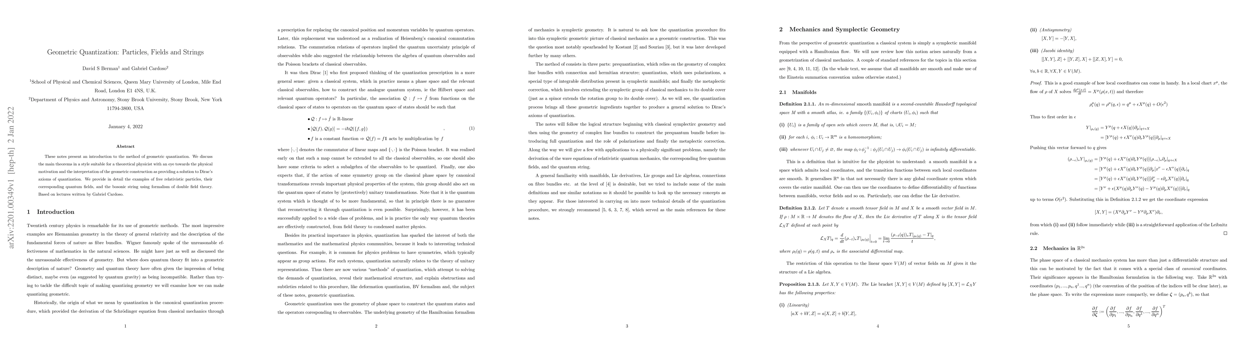 Thumbnail for Geometric Quantization: Particles, Fields and Strings