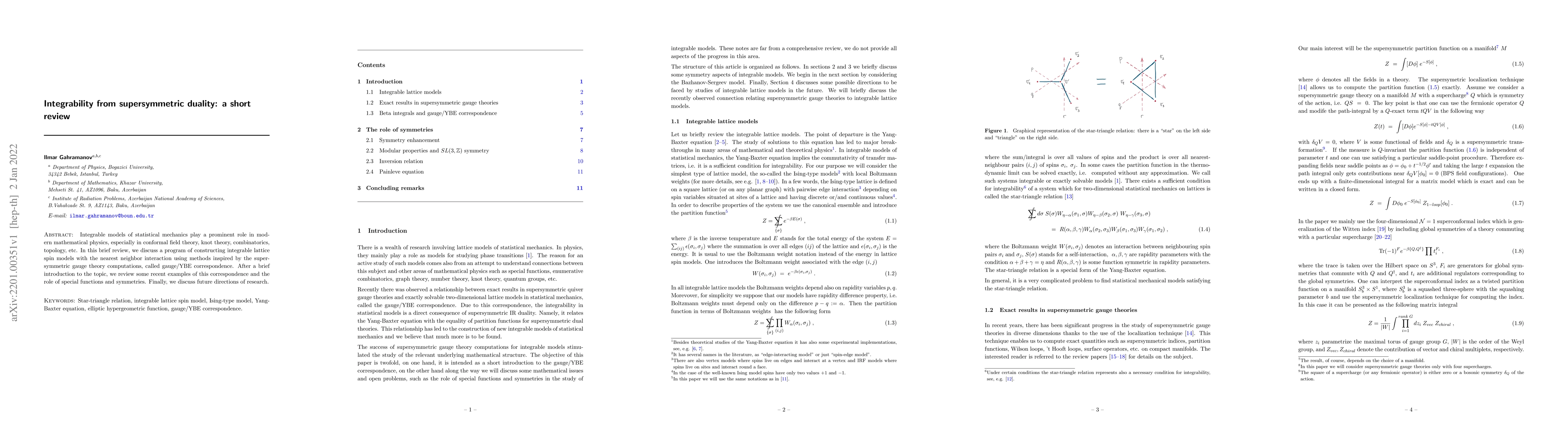 Thumbnail for Integrability from supersymmetric duality: a short review