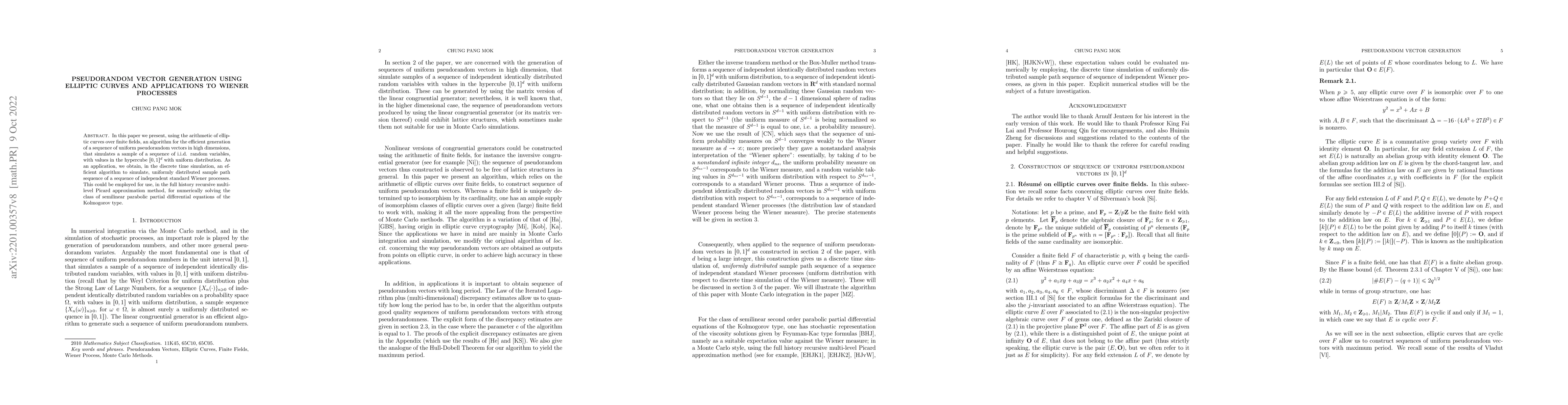 Thumbnail for Pseudorandom Vector Generation Using Elliptic Curves And Applications