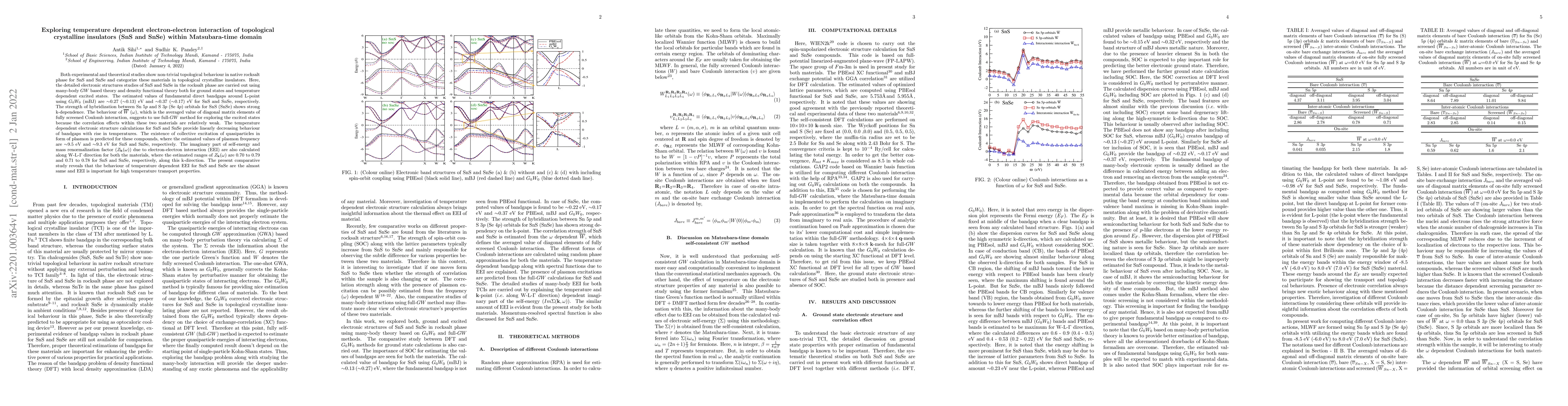 Thumbnail for Exploring temperature dependent electron-electron interaction of
  topological crystalline insulators (SnS and SnSe) within Matsubara-time
  domain
