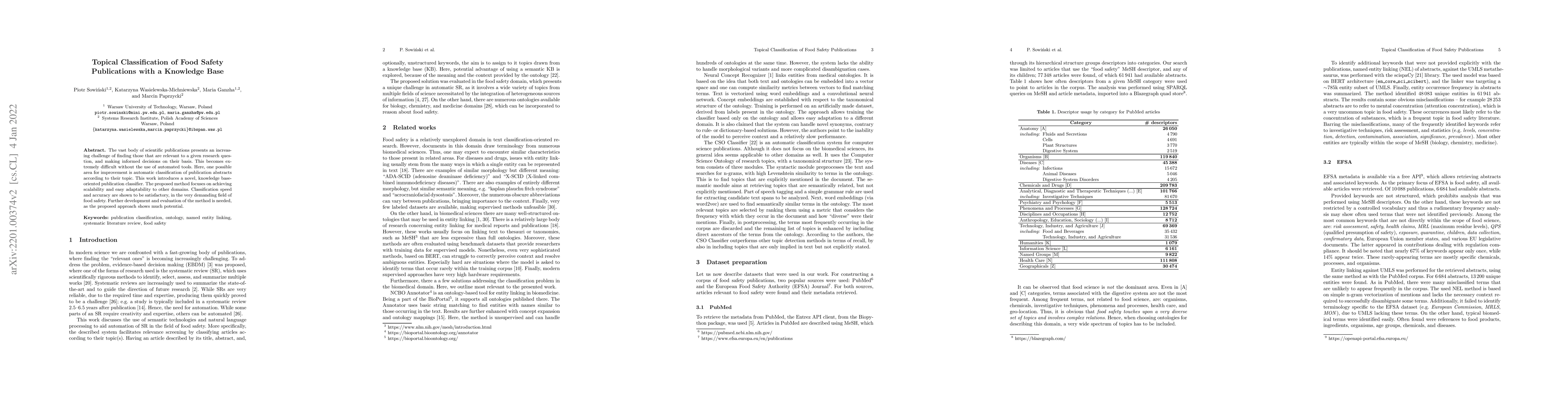 Thumbnail for Topical Classification of Food Safety Publications with a Knowledge Base