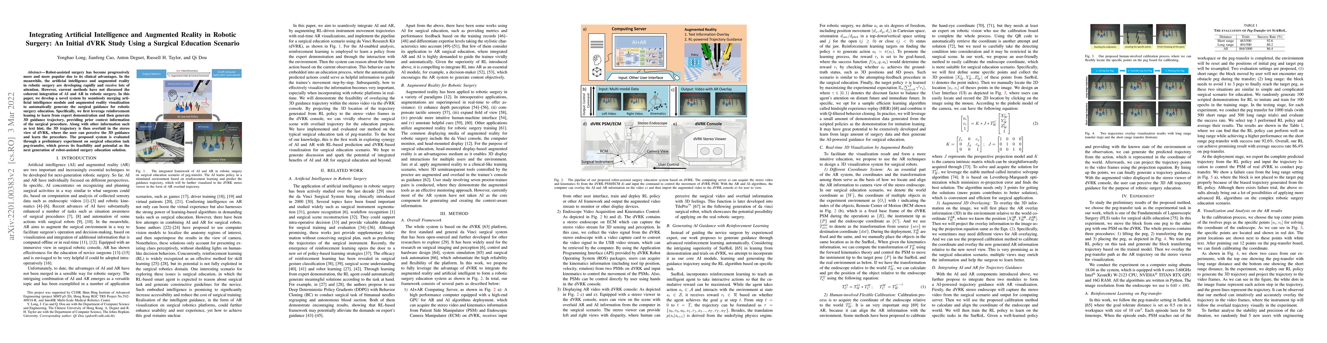 Thumbnail for Integrating Artificial Intelligence and Augmented Reality in Robotic
  Surgery: An Initial dVRK Study Using a Surgical Education Scenario