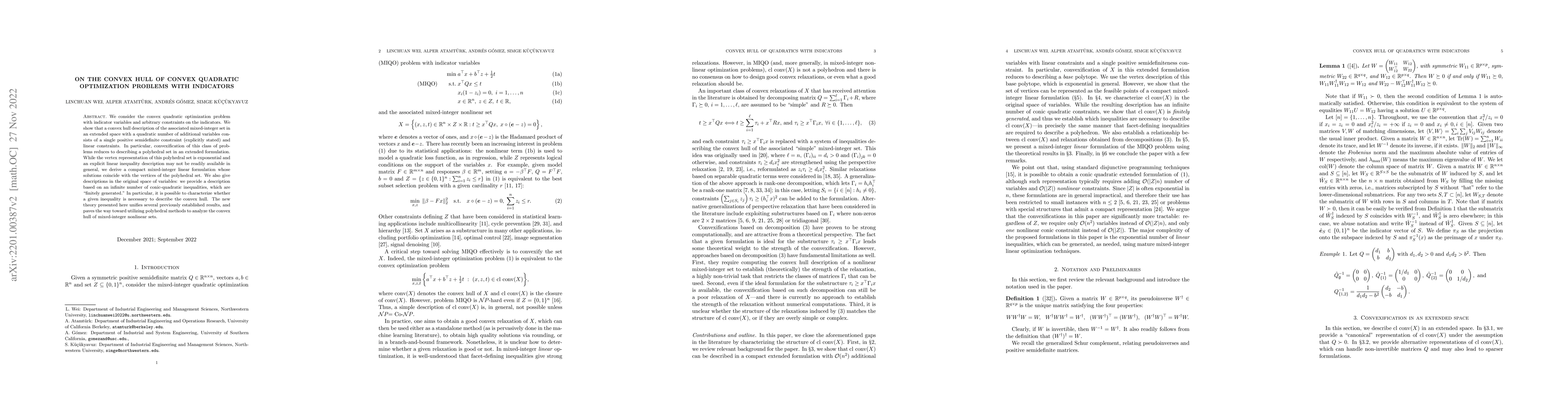 Thumbnail for On the convex hull of convex quadratic optimization problems with
  indicators