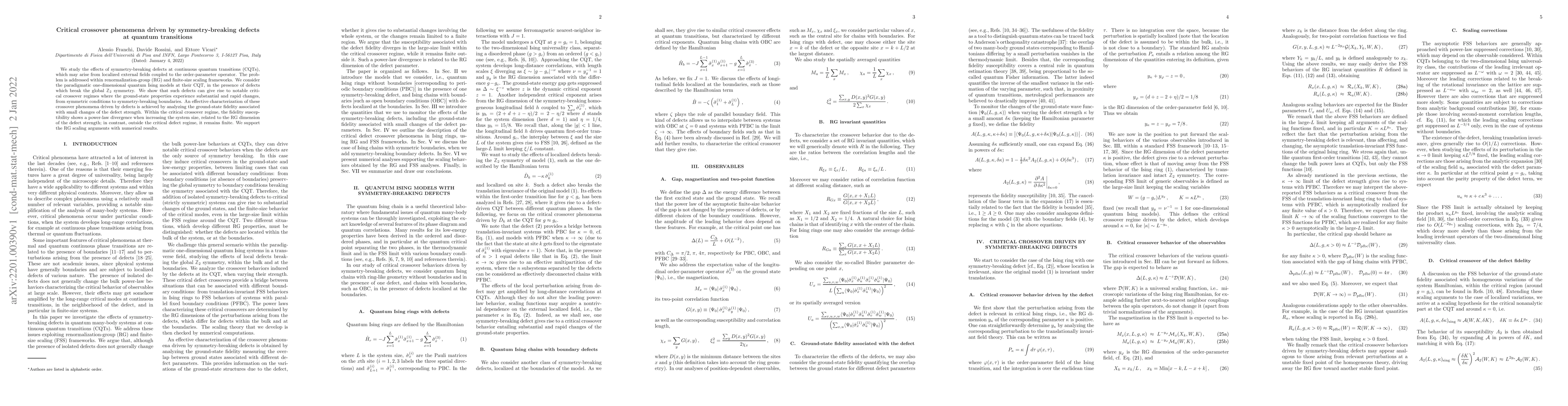 Thumbnail for Critical crossover phenomena driven by symmetry-breaking defects at
  quantum transitions