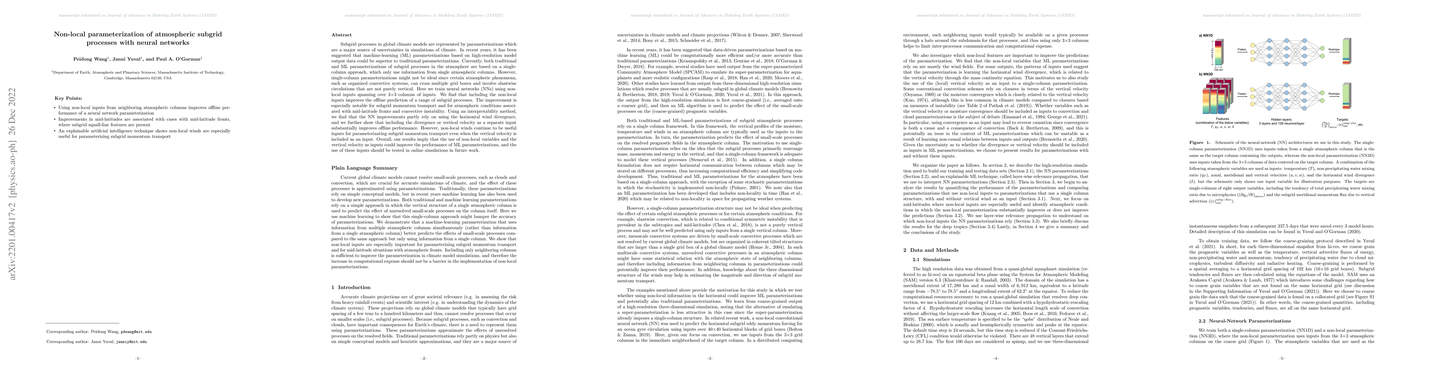 Thumbnail for Non-local parameterization of atmospheric subgrid processes with neural
  networks