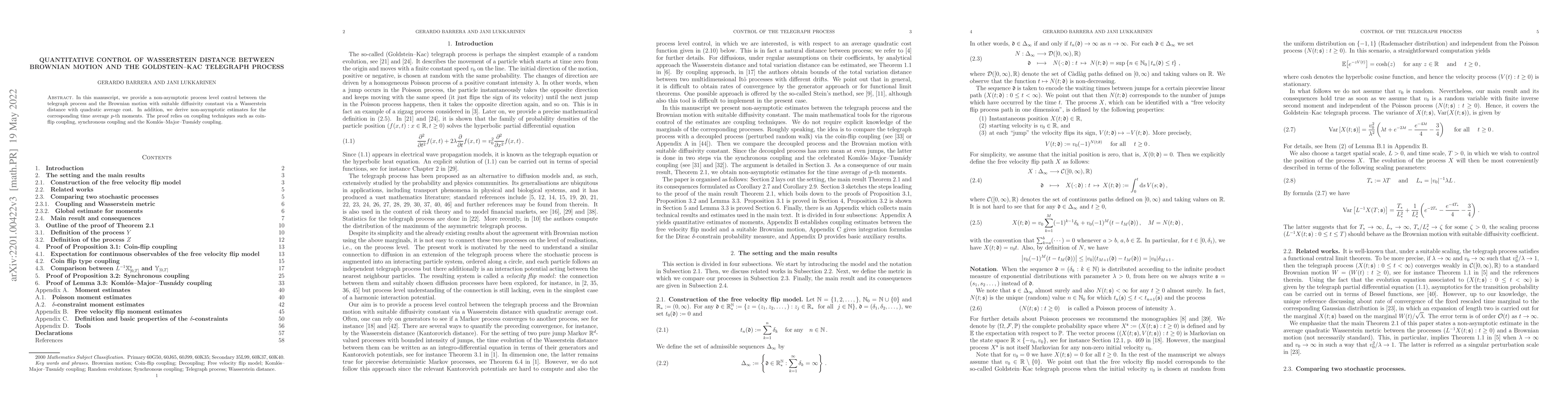Thumbnail for Quantitative control of Wasserstein distance between Brownian motion and
  the Goldstein--Kac telegraph process
