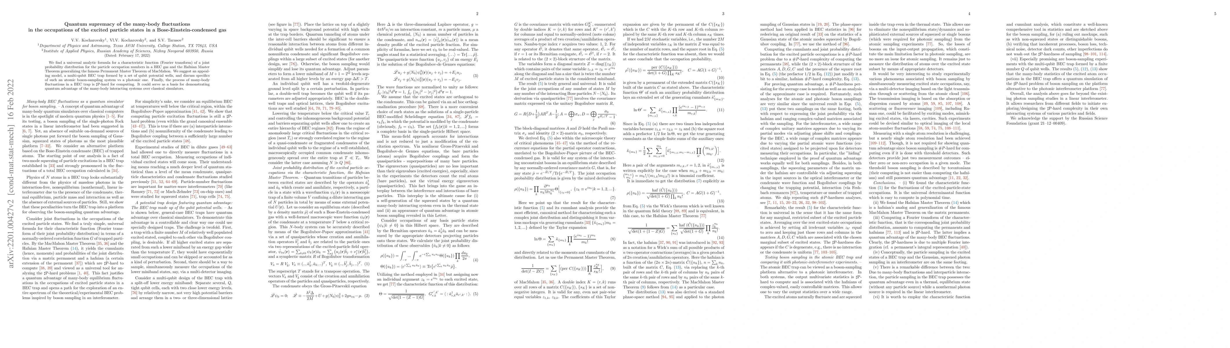 Thumbnail for Quantum supremacy of the many-body fluctuations in the occupations of
  the excited particle states in a Bose-Einstein-condensed gas