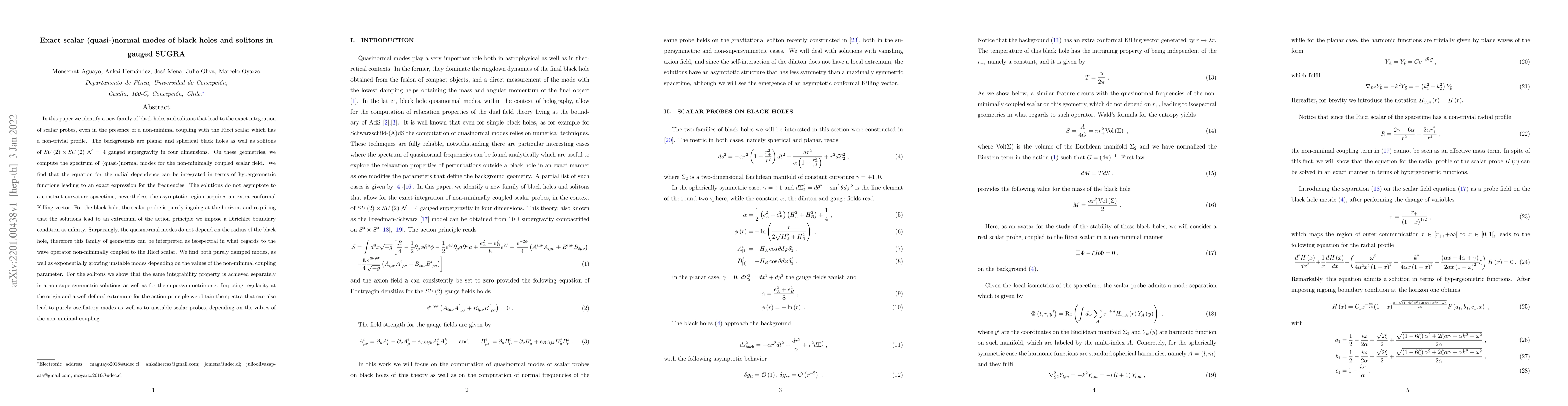 Thumbnail for Exact scalar (quasi-)normal modes of black holes and solitons in gauged
  SUGRA