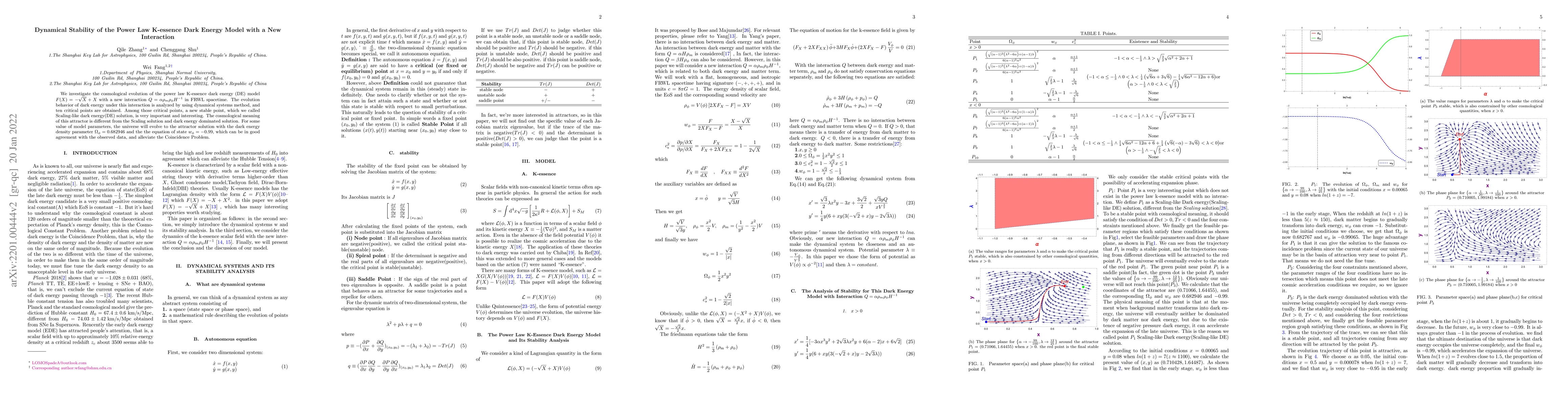 Thumbnail for Dynamical Stability of the Power Law K-essence Dark Energy Model with a
  New Interaction