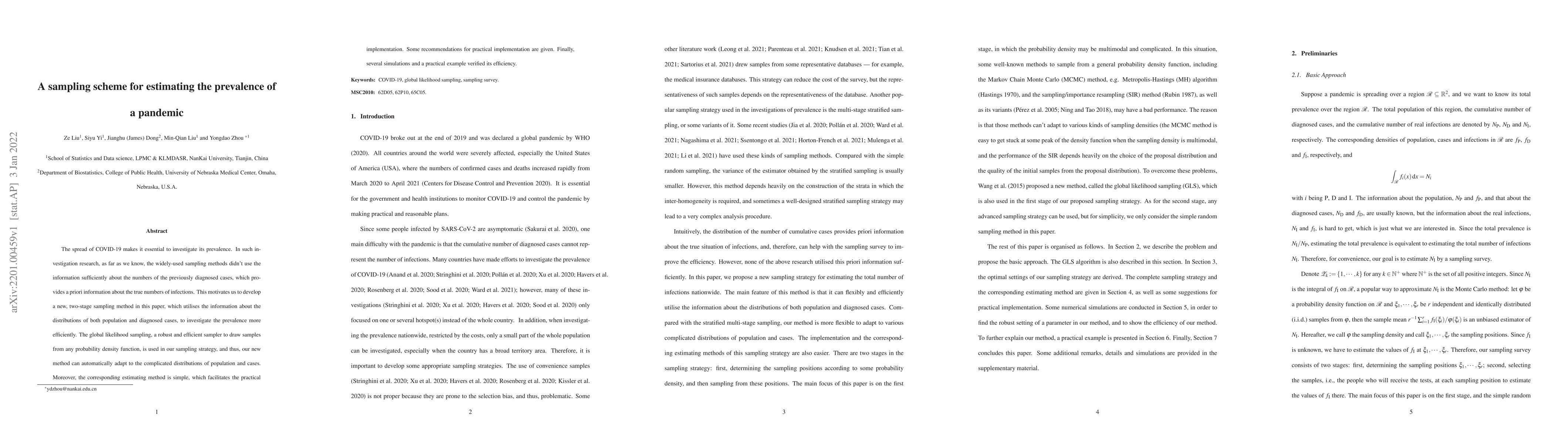 Thumbnail for A sampling scheme for estimating the prevalence of a pandemic