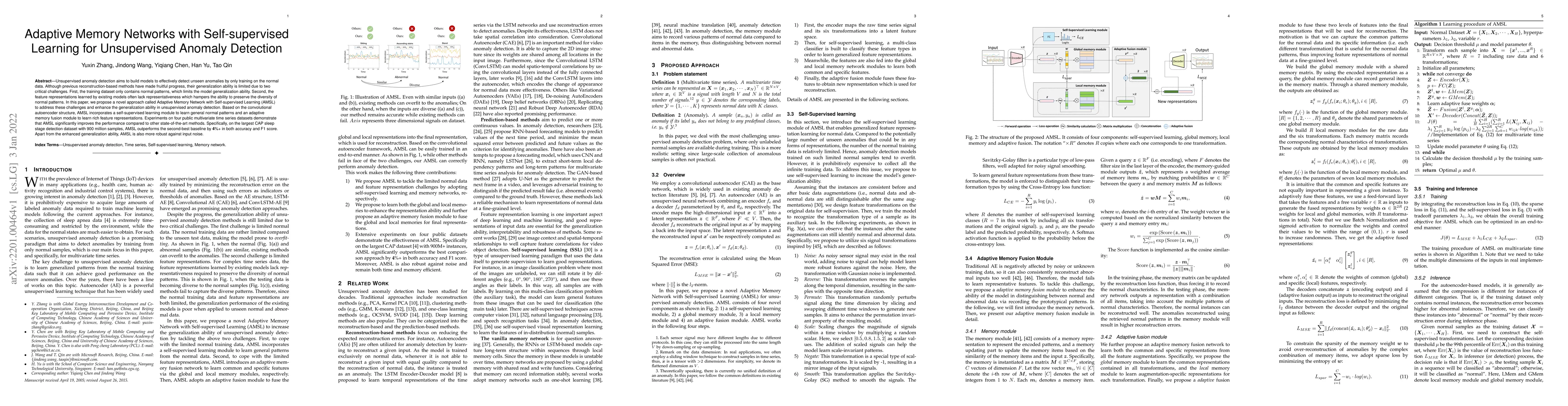 Thumbnail for Adaptive Memory Networks with Self-supervised Learning for Unsupervised
  Anomaly Detection