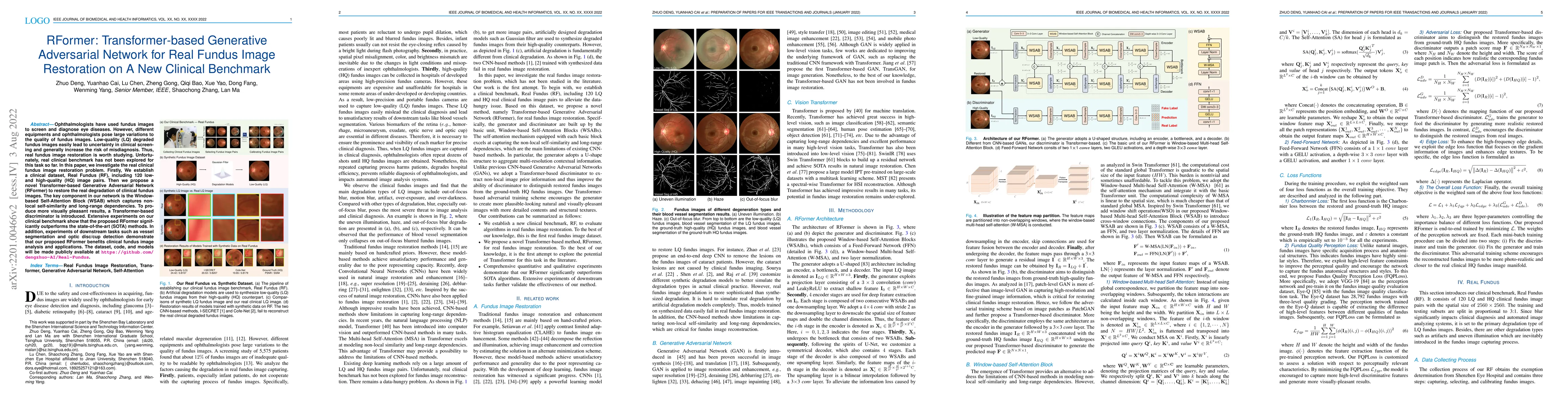 Thumbnail for RFormer: Transformer-based Generative Adversarial Network for Real
  Fundus Image Restoration on A New Clinical Benchmark