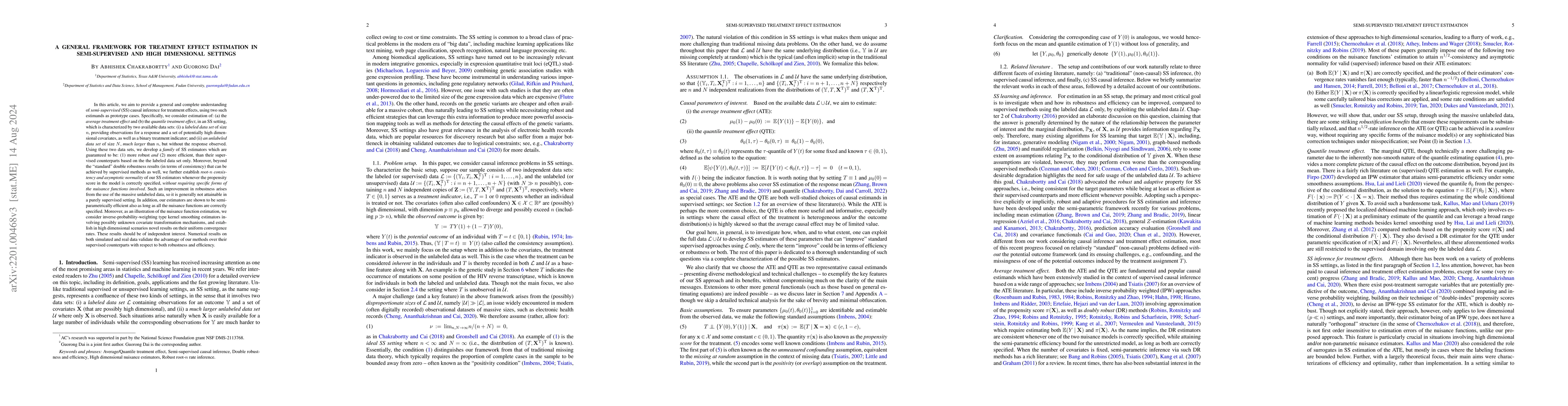 Thumbnail for A General Framework for Treatment Effect Estimation in Semi-Supervised
  and High Dimensional Settings