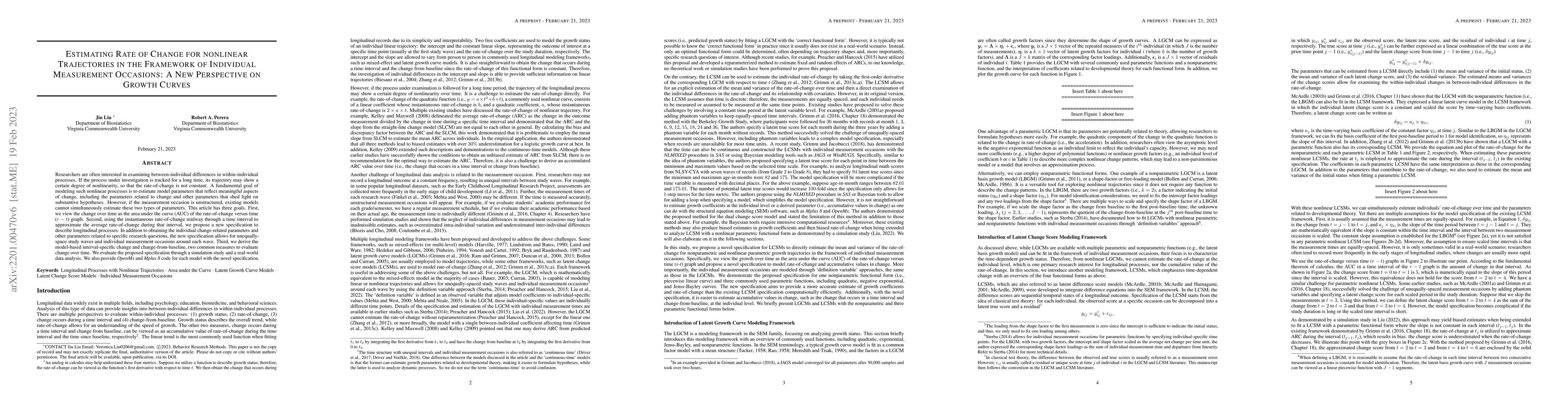 Thumbnail for Estimating Rate of Change for Nonlinear Trajectories in the Framework of
  Individual Measurement Occasions: A New Perspective on Growth Curves