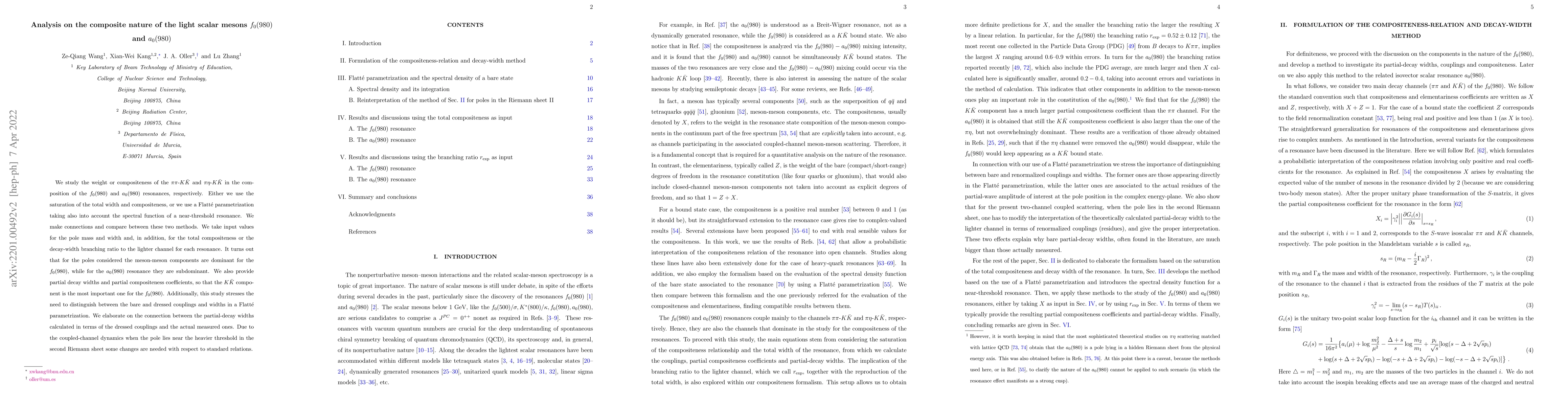 Thumbnail for Analysis on the composite nature of the light scalar mesons $f_{0}(980)$
  and $a_0(980)$