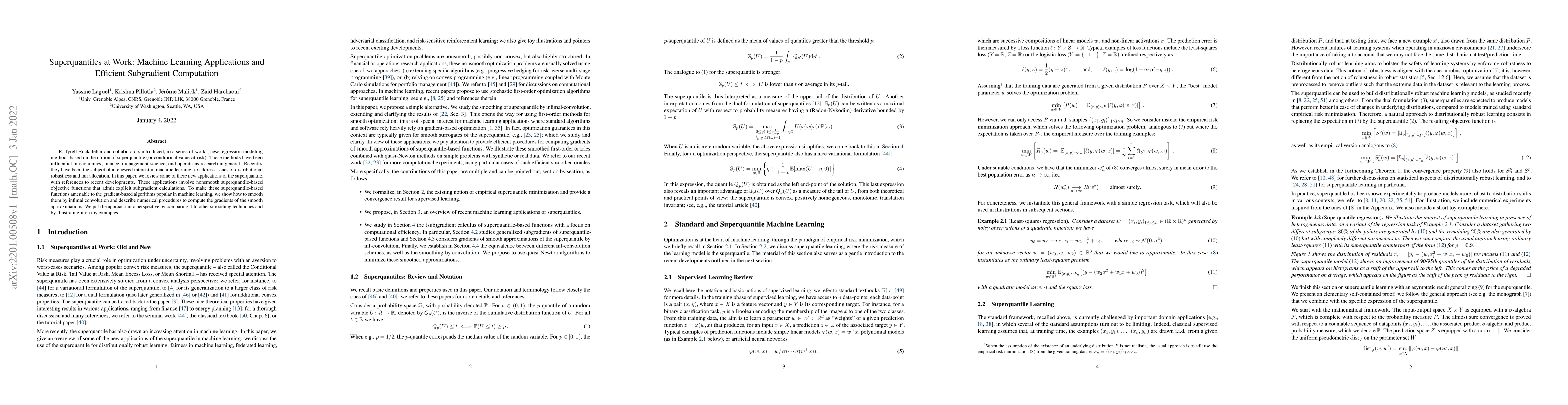 Thumbnail for Superquantiles at Work: Machine Learning Applications and Efficient
  Subgradient Computation