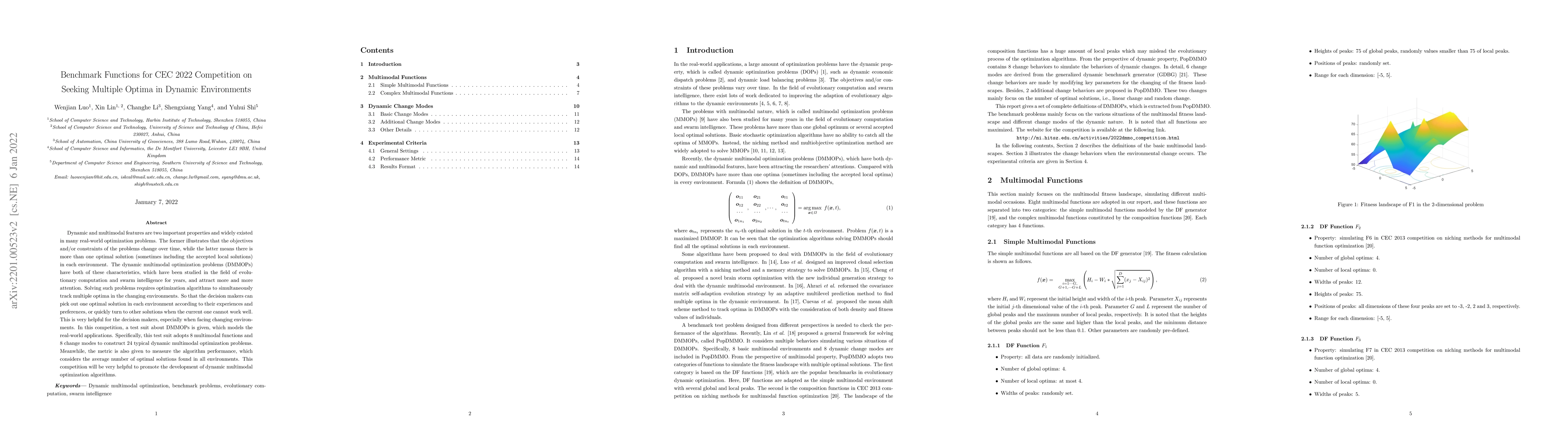 Thumbnail for Benchmark Functions for CEC 2022 Competition on Seeking Multiple Optima
  in Dynamic Environments