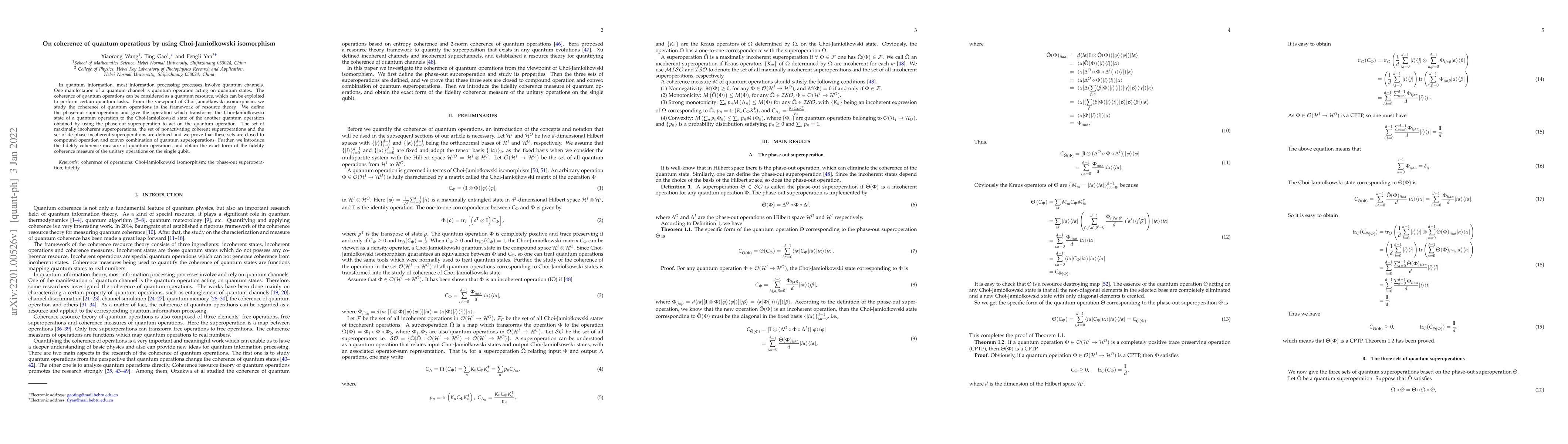 Thumbnail for On coherence of quantum operations by using Choi-Jamio{\l}kowski
  isomorphism