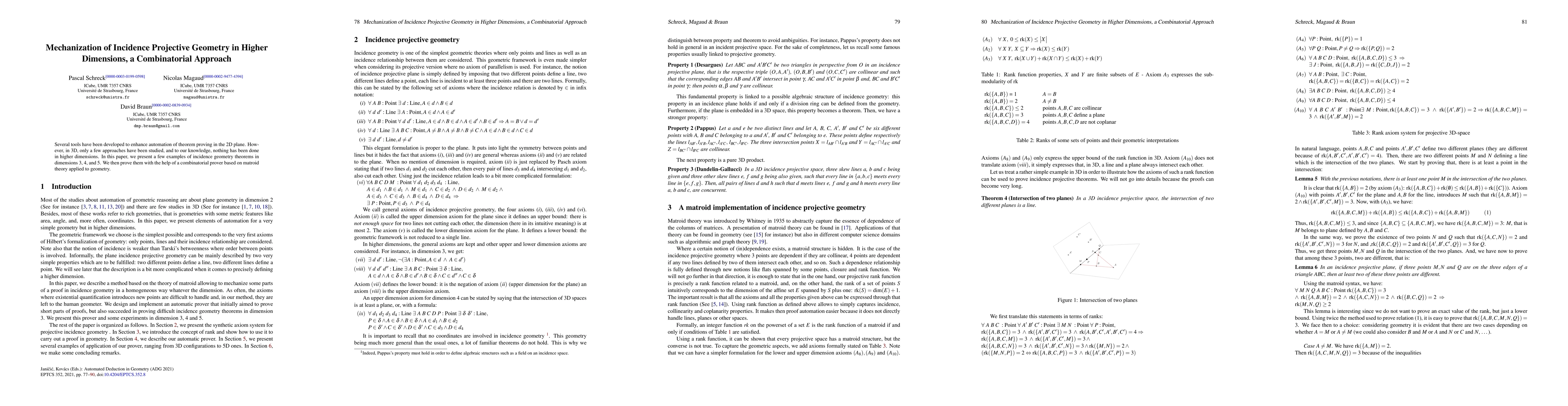 Thumbnail for Mechanization of Incidence Projective Geometry in Higher Dimensions, a
  Combinatorial Approach