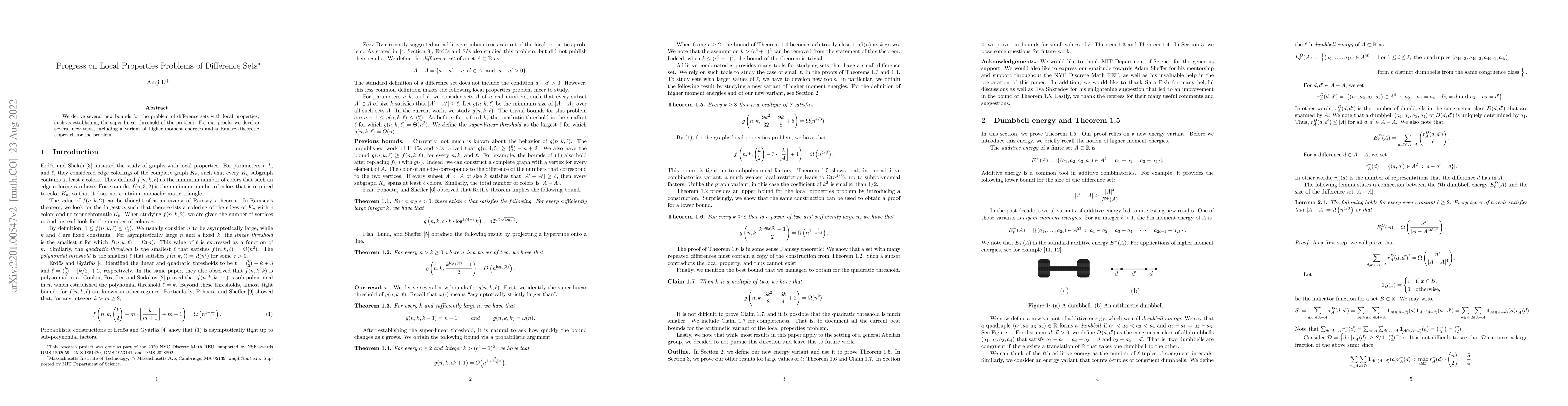 Thumbnail for Progress on Local Properties Problems of Difference Sets